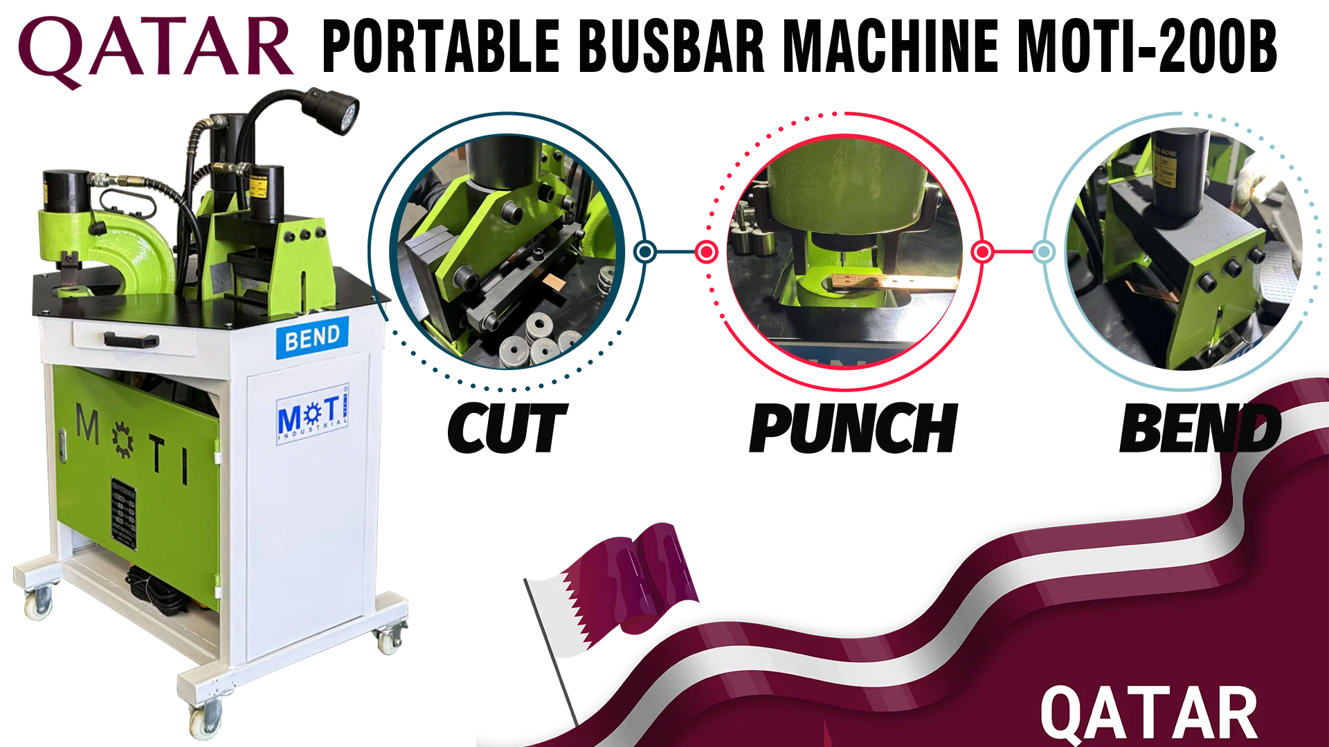 The 12x200mm processing range of MOTI-200B Portable busbar machine shipped to Qatar