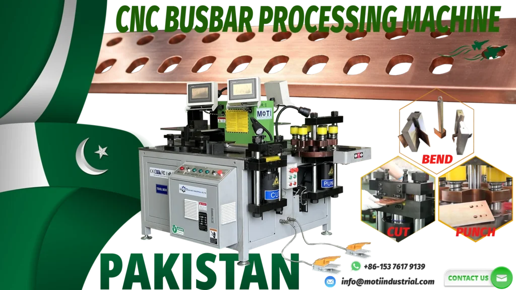 Die CNC-Sammelschienenbearbeitungsmaschine MOTI-30-3NC PRO mit einer Kapazität von 12 x 160 mm und drei servogesteuerten automatischen Positionierungsfunktionen wurde nach Pakistan geliefert