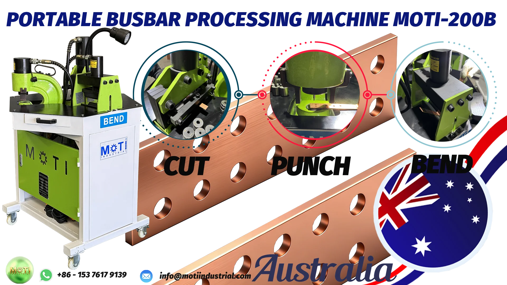 Die tragbare 3-in-1-Hydraulik-Sammelschienenmaschine MOTI-200B wurde am 22. Juli 2026 nach Australien versandt.